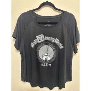 Disney Parks Women's Plus 2X Walt Disney World Castle Glitter Black Shirt GUC